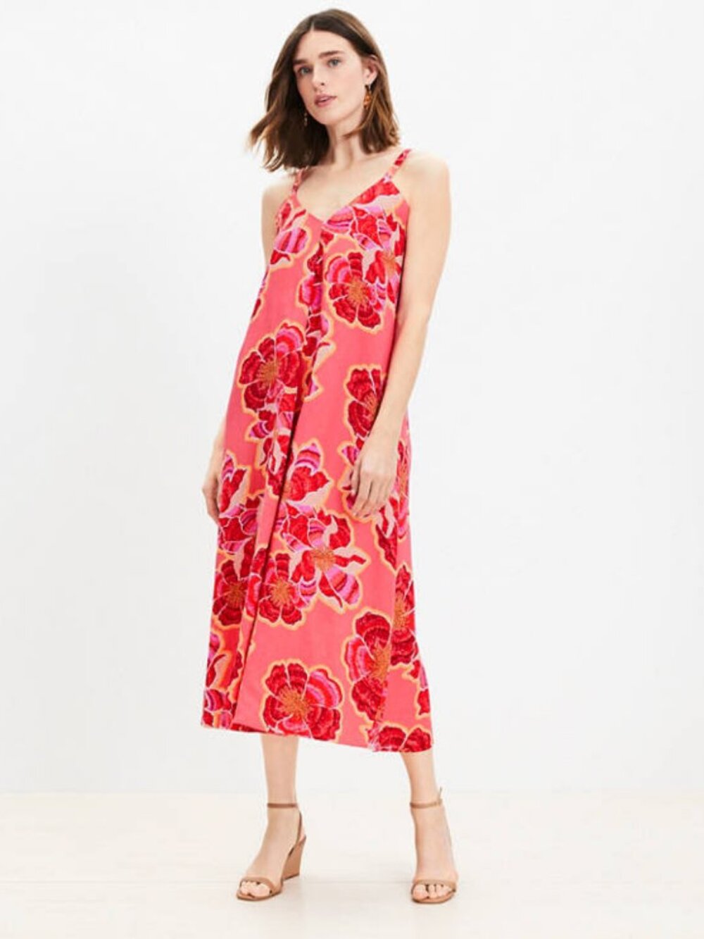 NWT Loft Petite Textured Floral Linen Blend Strappy Maxi Dress 12 Petite